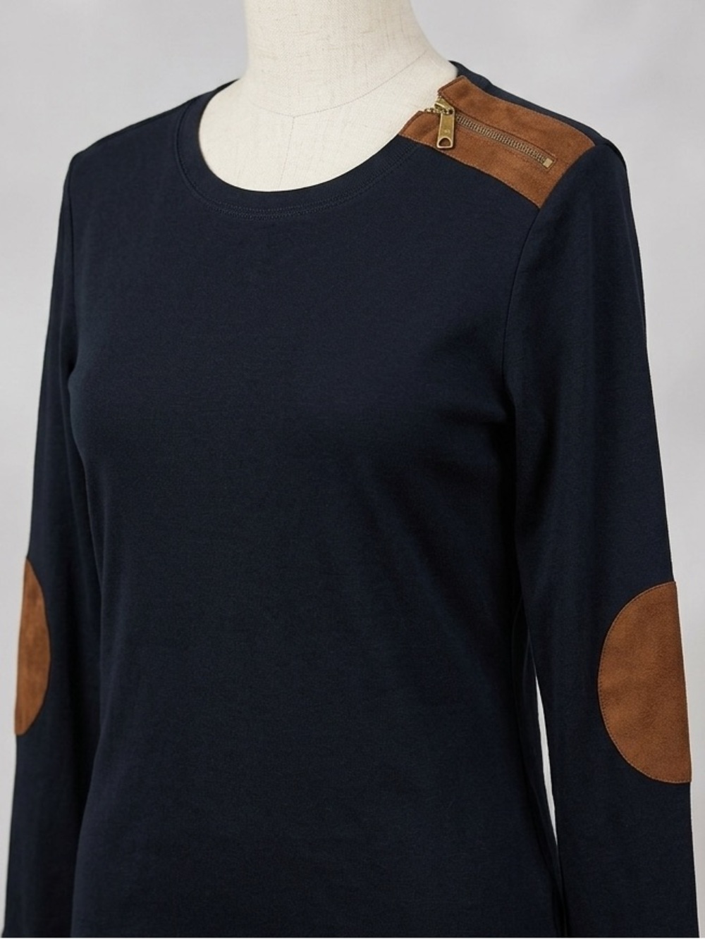 Lauren Ralph Lauren Women's Black Top with Brown Suede Elbow Patches 2X